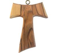 Holy Land Market Large and Thick Wall Tau Hand Carved Olive Wood Tau Cross with Hook - Hanging (10 cm or 4 inches) with Certificate