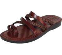 Holy Land Market Men/Women Biblical Jesus Leather/Embroidered Sandals/Slides From Jerusalem (Jonah Style), Brown, 12-12.5 Women/9.5-10 Men