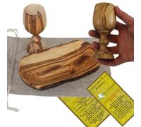 Holy Land Market Olive Wood Communion Set, Oval Bowl + 1 Large Goblets | Hand carved in Bethlehem. For communion and church use.