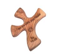 Holy Land Market Olive Wood Healing Cross - Complete Package with Prayers and Certificate (4.5 X 3.6 Inches) - Designed to Sit in Your Hand Perfectly