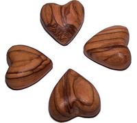 Holy Land Market Olive Wood Hearts - Set of 4 Small Carved Hearts from Bethlehem, 1 Inch Each, Velvet Bag Included
