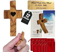 Holy Land Market Thick Mahogany with Embedded Olive Wood Russian Orthodox or Three-bar Eastern Cross/Crucifix - Also Known as The Patriarchal Cross - 16cm or 6.5 inches