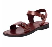 Holy Land Market Unisex Adults/Children Genuine Leather Biblical Sandals/Flip Flops/Slides/Slippers (Jesus - Yashua) Jerusalem Style II, Brown, 12-12.5 Women/9.5-10 Men