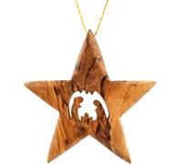 Holy Land Olive Wood Hanging Ornament from Israel, Bethlehem Star and Christmas Nativity, 2.75" Wooden Christmas Tree Ornament with Golden String