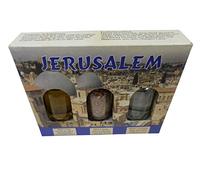 Holy Land souvenir 3 bottle set Nazareth Holy Earth Holy Olive Oil and Holy Water from the Jordan River from The Nazareth
