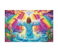 Holy Light Jesus Ascension 1000 Piece Complete Jigsaw Puzzle Set Rainbow Water Sky Teens Beginners Mind Relaxation Puzzle Fans Group Play Anniversary Fathers Gift Thick Cardboard 1000 PCS