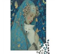 Holy Little White Fox Held in The Woman's Arms Jigsaw Puzzles. 38x26cm/1000pcs Whimsical Challenge Toy for Educational Games Gifts