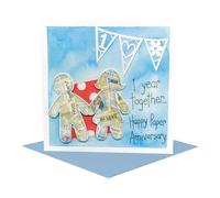 Holy Mackerel 1 year together 1st anniversary card (paper wedding) - designed by artist Kate Brazier - 15cm square and blank inside for your message