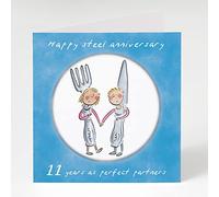 Holy Mackerel 11th (steel) wedding anniversary card by Artist Rosie Brooks. 15cm square and blank inside. Anniversary card for him, her, husband, wife, couple etc