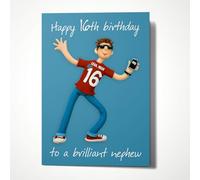 Holy Mackerel 16th birthday card for a nephew - designed by Erica Sturla - 12.7 x 17.7cm - blank inside for a your own message - made in the UK