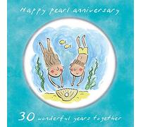 Holy Mackerel 30th (pearl) wedding anniversary card by Artist Rosie Brooks. 15cm square and blank inside. Anniversary card for him, her, husband, wife, couple etc