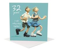 Holy Mackerel 32nd Anniversary Card for Couple - Fun Wedding Anniversary Card - Still Rolling Along Together - Original Artwork by Erica Sturla