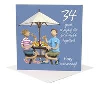 Holy Mackerel 34th Anniversary Card for Couple - Fun Wedding Anniversary Card - Still Enjoying the Good Stuff Together - Original Artwork by Erica Sturla
