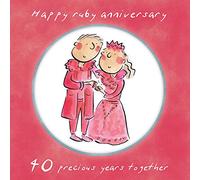 Holy Mackerel 40th (ruby) wedding anniversary card by Artist Rosie Brooks. 15cm square and blank inside. Anniversary card for him, her, husband, wife, couple etc