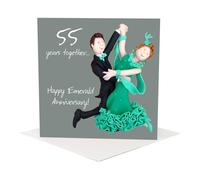 Holy Mackerel 55 wonderful years emerald 55th wedding anniversary card for a couple - designed by artist Erica Sturla - 15cm square and blank inside for your message - made in the UK