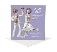 Holy Mackerel 60 sparkling years diamond 60th wedding anniversary card for a couple - designed by artist Erica Sturla - 15cm square and blank inside for your message - made in the UK