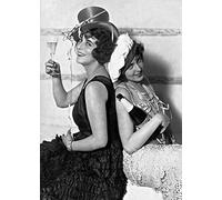 Holy Mackerel a little tipsy retro black and white photographic card featuring a vintage image of two friends with their champagne - 12.6 x 17.7cm and blank inside