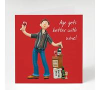 Holy Mackerel age gets better with wine male birthday card for him - designed by artist Erica Sturla - 15cm square and blank inside for your message - made in the UK