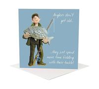 Holy Mackerel anglers don't get old fishing themed male birthday card for him - designed by artist Erica Sturla - 15cm square and blank inside for your message - made in the UK