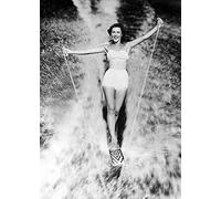 Holy Mackerel aquaplane performer retro black and white photographic card featuring a vintage image of a woman waterskiing - 12.6 x 17.7cm and blank inside