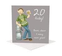 Holy Mackerel beers and cheers male 20th birthday card for him - designed by artist Erica Sturla - 15cm square and blank inside for your message - made in the UK