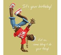 Holy Mackerel bling hip hop themed birthday card - designed by artist Erica Sturla - 15cm square and blank inside for your message - made in the UK