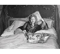Holy Mackerel breakfast in bed retro black and white photographic card featuring a vintage image of a fashionable woman pouring tea - 12.6 x 17.7cm and blank inside