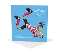Holy Mackerel Celebrate Hard rugby themed female birthday card from, for sister, daughter, wife, niece friend, girlfriend etc. Card is 15cm square and blank inside for your own message