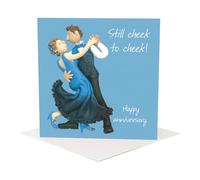 Holy Mackerel Cheek to cheek card - a ballroom dancing themed anniversary card by Erica Sturla with an image of some of her polymer clay figures - 15cm square and blank inside - made in the UK