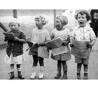 Holy Mackerel children singing retro black and white photographic card featuring a vintage image of a schoolyard choir - 12.6 x 17.7cm and blank inside