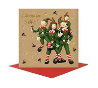 Holy Mackerel Christmas selfie, a festive elf themed foiled Christmas card designed by Erica Sturla, 15cm square & blank inside for your message.