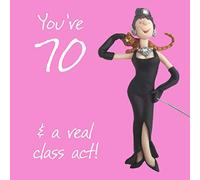 Holy Mackerel class act 70th birthday card for her - designed by artist Erica Sturla - 15cm square and blank inside for your message - made in the UK