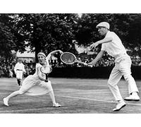 Holy Mackerel couple at the net retro black and white photographic card featuring a vintage image of a tennis match - 12.6 x 17.7cm and blank inside