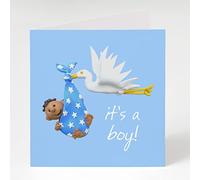 Holy Mackerel cute it's a boy new baby card - designed by artist Erica Sturla - 15cm square and blank inside for your message - made in the UK