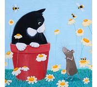 Holy Mackerel daisy games cat themed art card for him or her - designed by artist Ailsa Black - 15cm square and blank inside for your message
