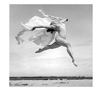Holy Mackerel dancers leap retro black and white photographic card featuring a vintage image of dancing on the beach - 15cm square and blank inside
