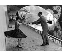 Holy Mackerel dancing by the Seine retro black and white photographic card featuring a vintage image of a couple sharing a dance in Paris - 12.6 x 17.7cm and blank inside