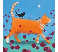 Holy Mackerel day tripper cat themed art card for him or her - designed by artist Ailsa Black - 15cm square and blank inside for your message