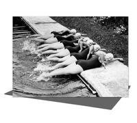 Holy Mackerel dipping a toe retro black and white photographic card featuring a vintage image of swimmers practising on the side of a swimming pool - 12.6 x 17.7cm and blank inside