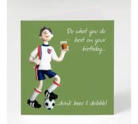 Holy Mackerel drink beer and dribble football themed male birthday card for him - designed by artist Erica Sturla - 15cm square and blank inside for your message - made in the UK