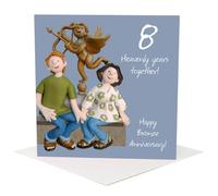 Holy Mackerel eight heavenly years bronze 8th wedding anniversary card for a couple - designed by artist Erica Sturla - 15cm square and blank inside for your message - made in the UK