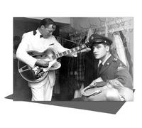 Holy Mackerel Elvis Presley and Bill Haley retro black and white photographic card featuring a vintage image of rock and roll musicians - 12.6 x 17.7cm and blank inside
