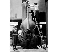 Holy Mackerel enormous cello retro black and white photographic card featuring a vintage image of a giant instrument - 12.6 x 17.7cm and blank inside