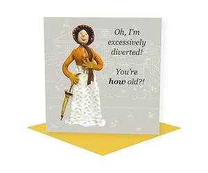 Holy Mackerel excessively diverted Elizabeth Bennet birthday card featuring the Jane Austen heroine - designed by artist Erica Sturla - 15cm square and blank inside for your message - made in the UK