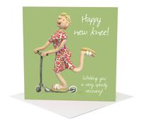 Holy Mackerel female happy new knee card for her (get well soon) - designed by artist Erica Sturla - 15cm square and blank inside for your message - made in the UK