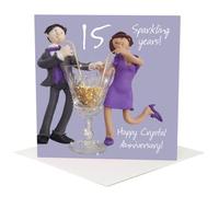 Holy Mackerel fifteen sparkling years crystal 15th wedding anniversary card for a couple - designed by artist Erica Sturla - 15cm square and blank inside for your message - made in the UK