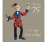 Holy Mackerel fine vintage male 75th birthday card for him - designed by artist Erica Sturla - 15cm square and blank inside for your message - made in the UK