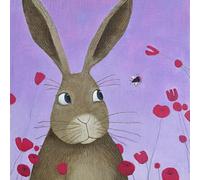 Holy Mackerel flight of the red tailed bee rabbit themed art card for him or her - designed by artist Ailsa Black - 15cm square and blank inside for your message