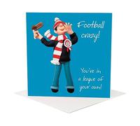 Holy Mackerel football crazy male soccer birthday card for him - designed by artist Erica Sturla - 15cm square and blank inside for your message - made in the UK