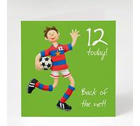 Holy Mackerel football themed 12th birthday card for a boy - designed by artist Erica Sturla - 15cm square and blank inside for your message - made in the UK